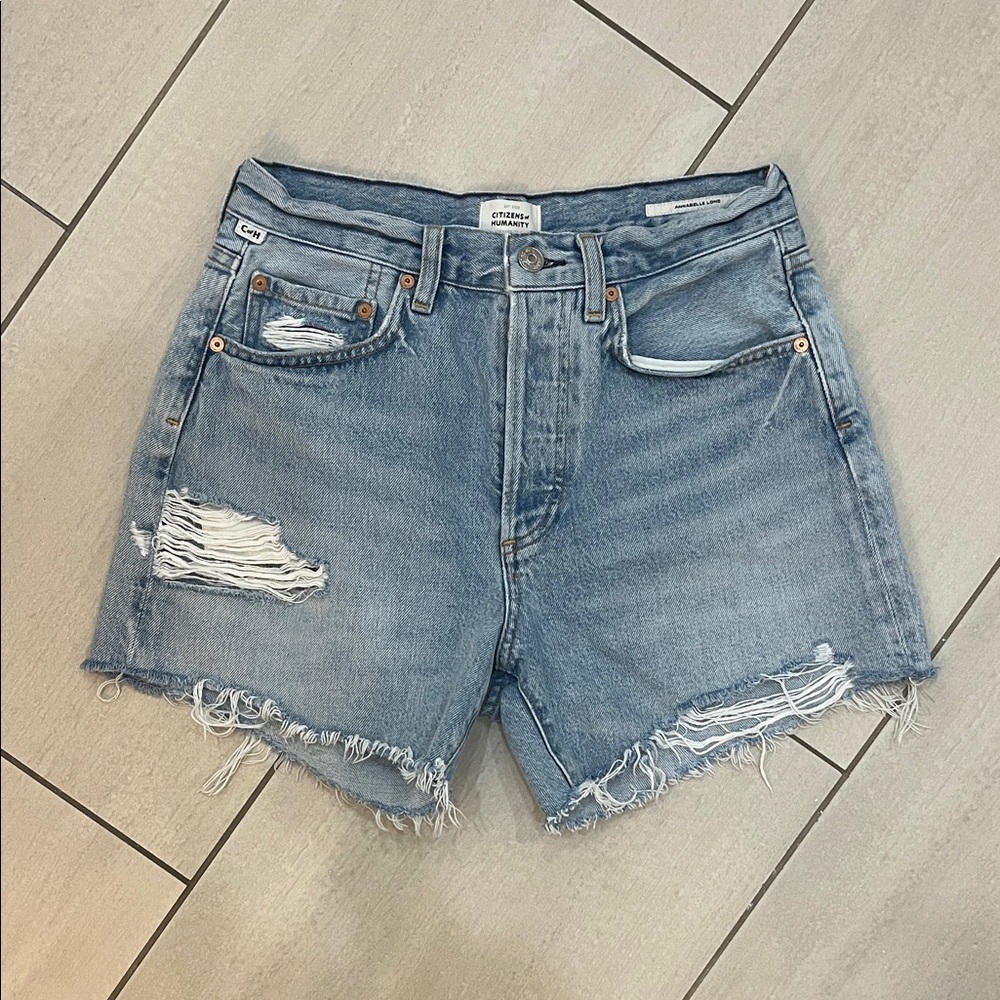Citizens Of Humanity Light Blue Distressed High-Rise Jean Shorts